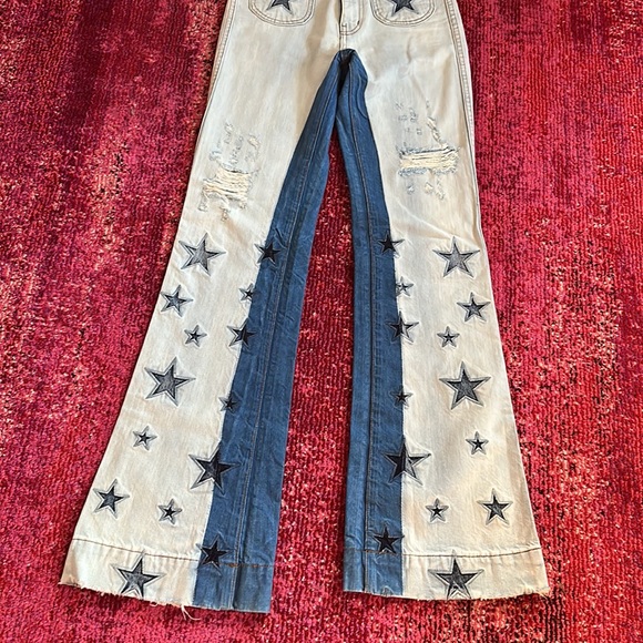 NWT Revice heaven color block star flare high rise two tone jeans - Picture 4 of 9